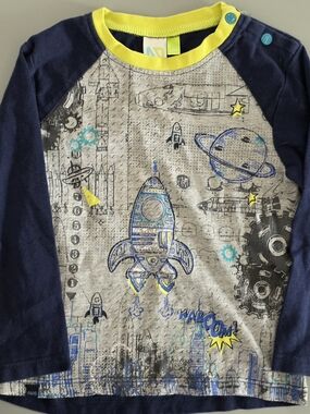 Nano Boys' Rocket Raglan Long Sleeve Top - Navy & Yellow 12 Mois